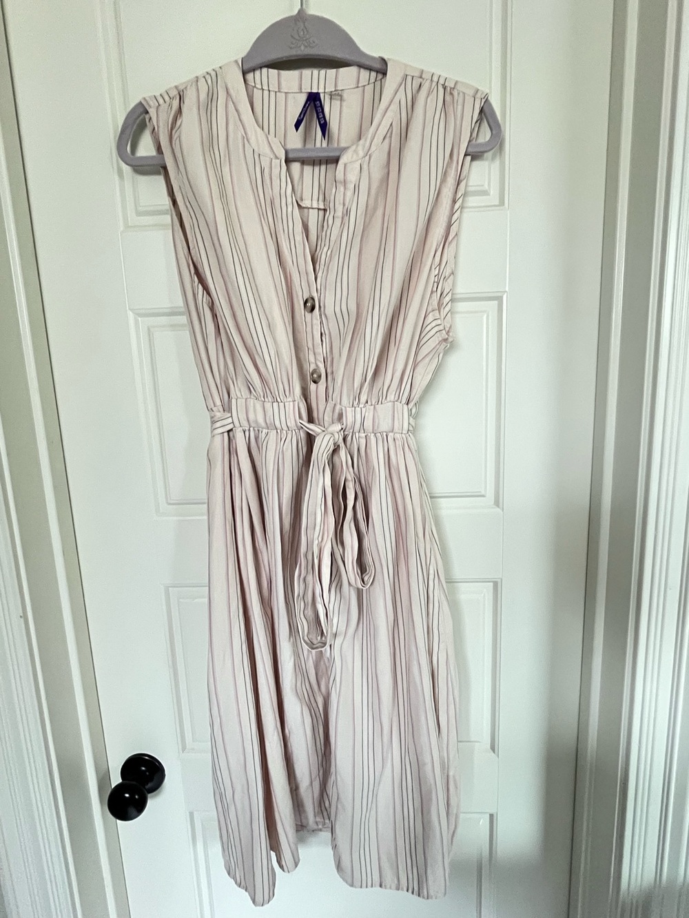Seraphine Sleeveless Light Pink Stripe Tie-Waist Dress